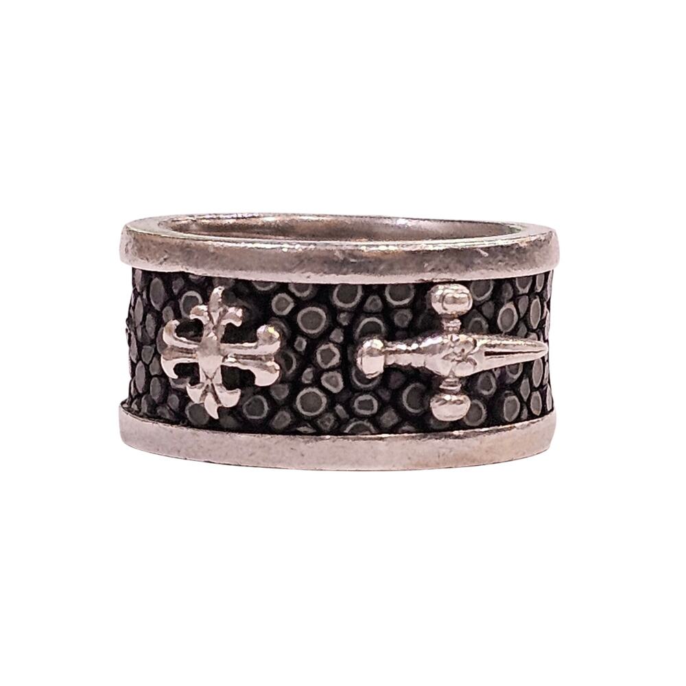 Alan Kay Men's Stingray Leather and Metal Designer Ring, Size 10